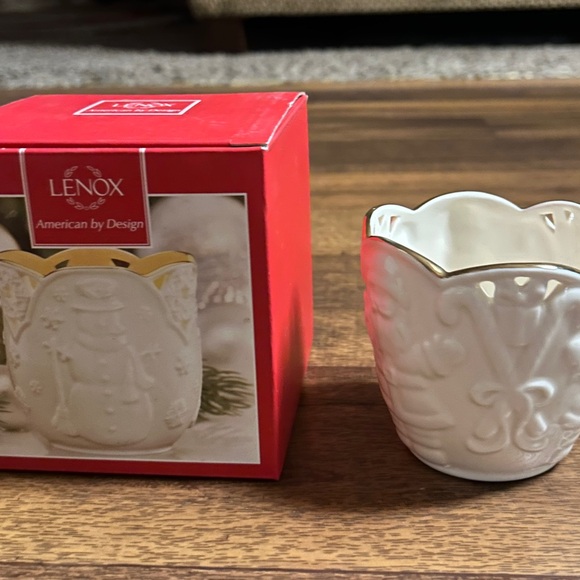 Lenox~ White/Gold • Merry Lights Snowman Votive Tea Light Ceramic Candle • New - Picture 12 of 12